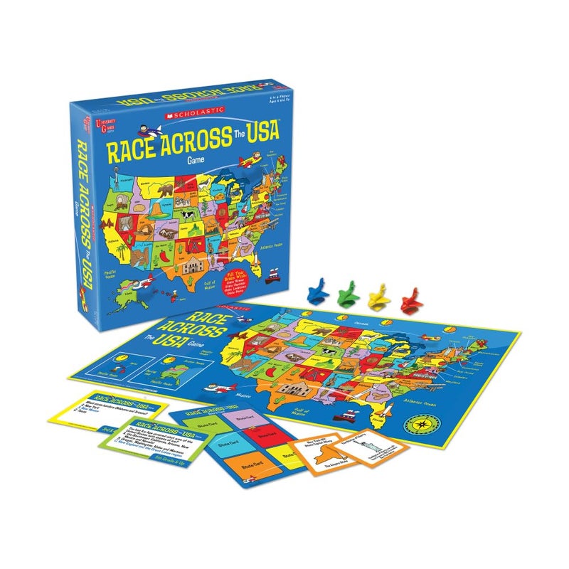 University Games, Scholastic Race Across the USA Board Game , Geography Learning Game for Kids and Families, for 2 to 4 Players Ages 8 and Up - Image 1